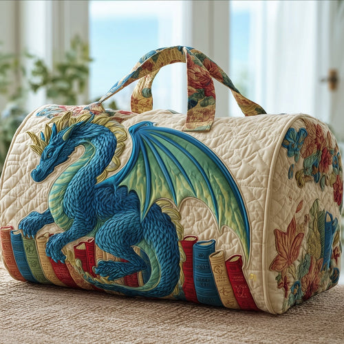 Teal Green Wing Bookish Dragon Quilted Duffle Bag