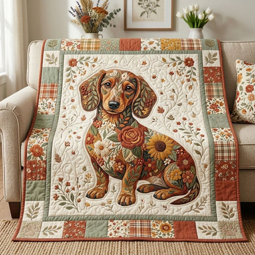 Floral Dachshund Quilted Blanket