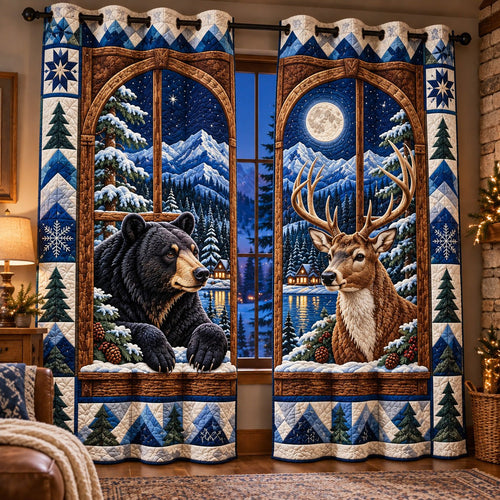 Midnight Rustic Window Quilted Door Curtain