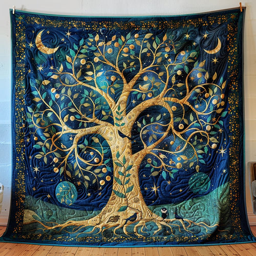 Moonlit Night Root Tree of Life Quilted Blanket