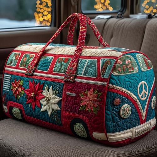 White Poinsettia Red Yuletide Ride Quilted Duffle Bag