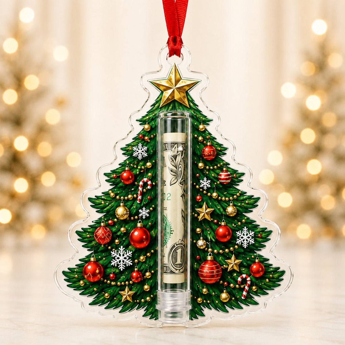 Decorated Tree Acrylic Cash Tube Christmas Ornament