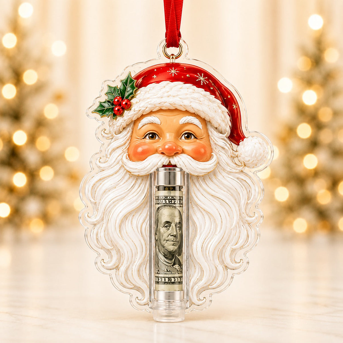 Santa Face Cash Tube Christmas Ornament