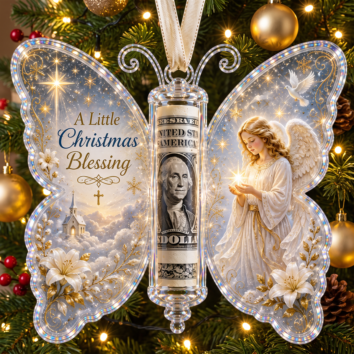 Christmas Blessing Angel Butterfly Cash Holder Ornament