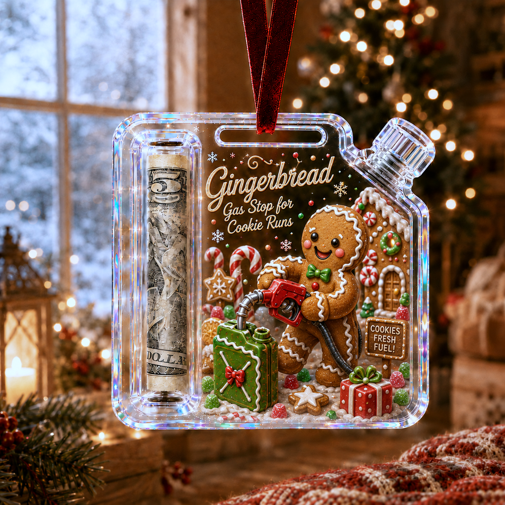 Gingerbread Fuel Can Cash Holder Christmas Ornament