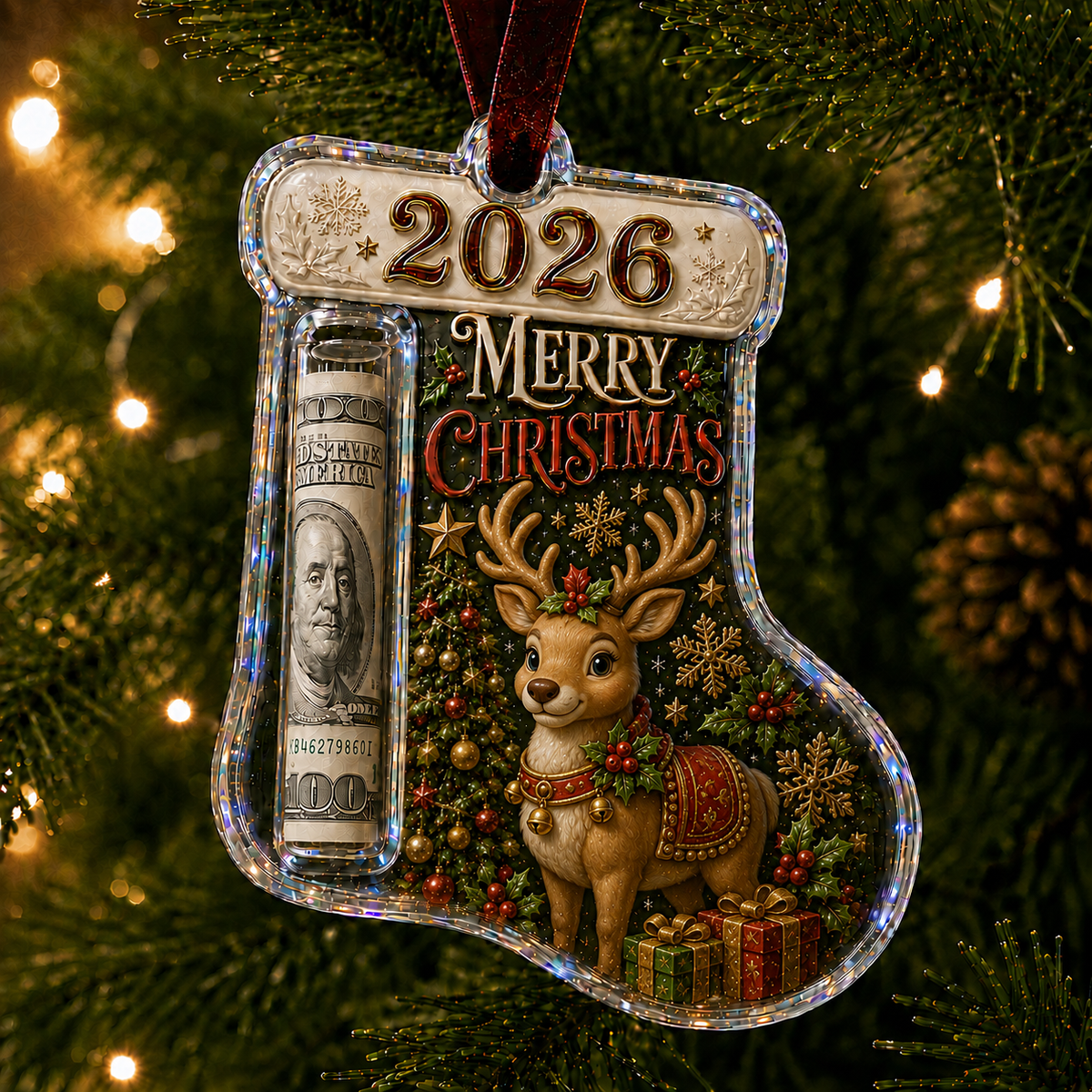Reindeer Cash Clip Christmas Ornament