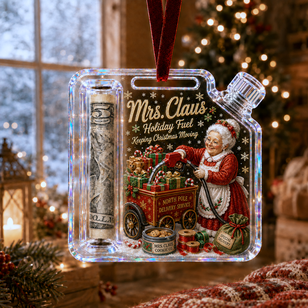 Mrs Claus Fuel Can Cash Holder Christmas Ornament