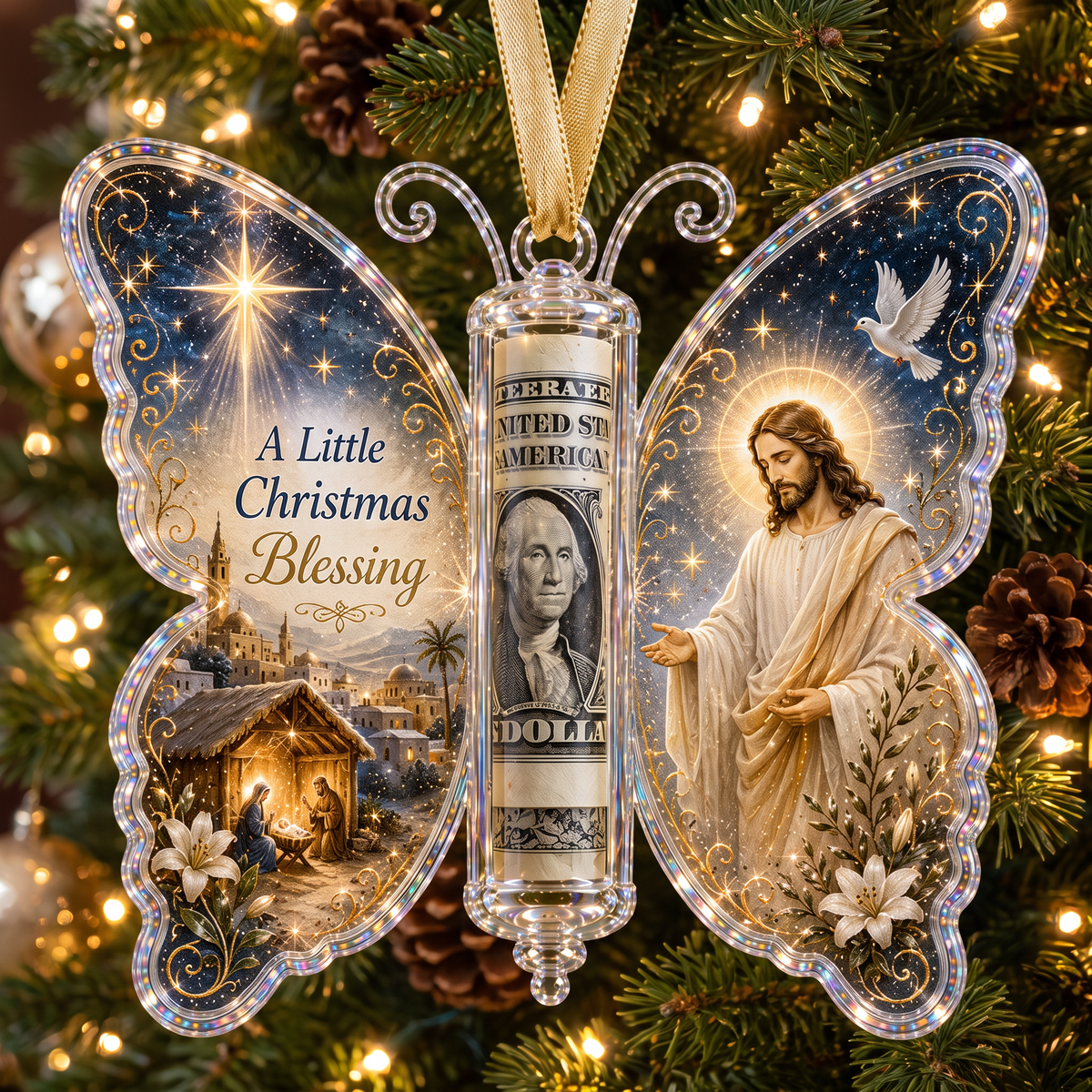 Nativity Blessing Butterfly Cash Holder Ornament