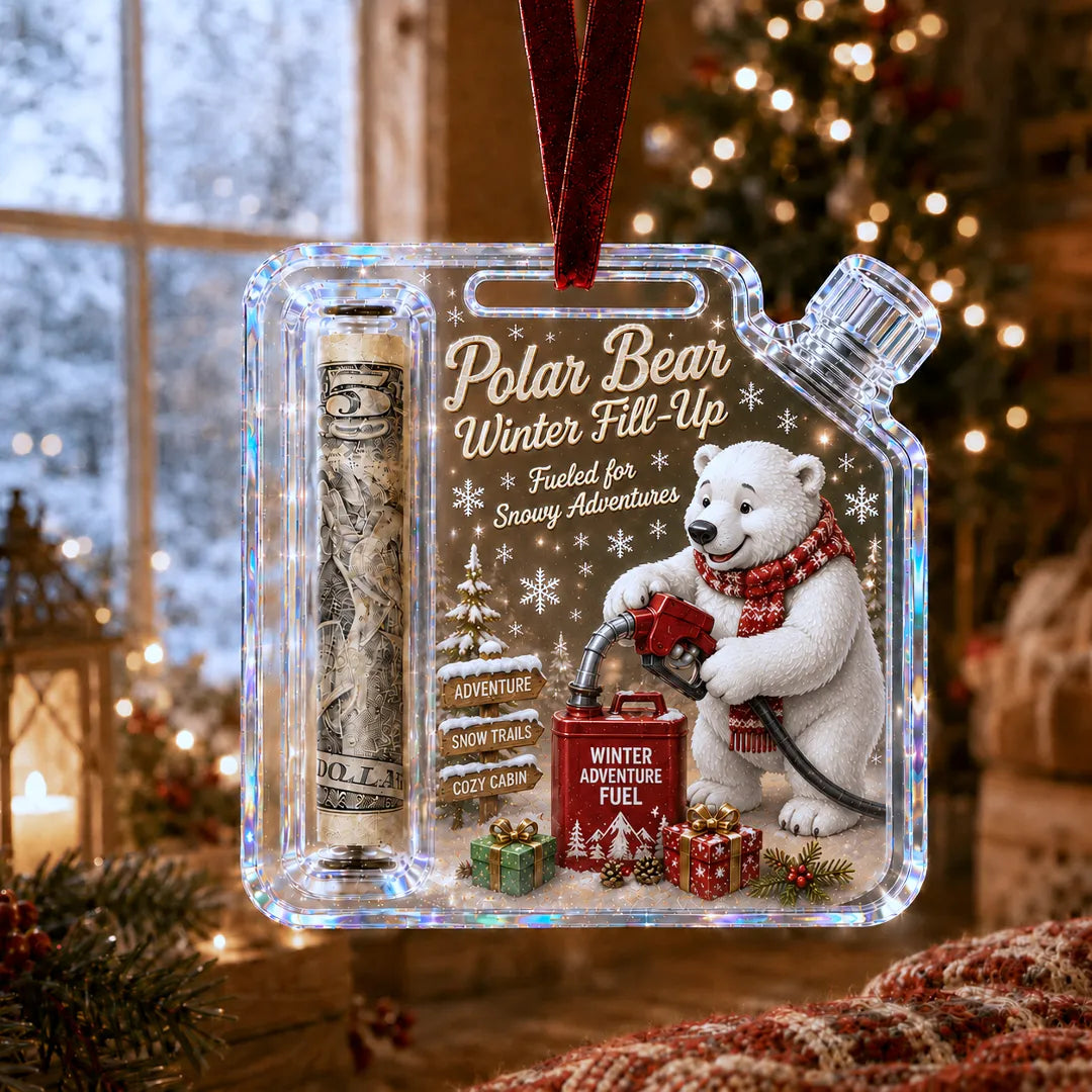 Polar Bear Fuel Can Cash Holder Christmas Ornament