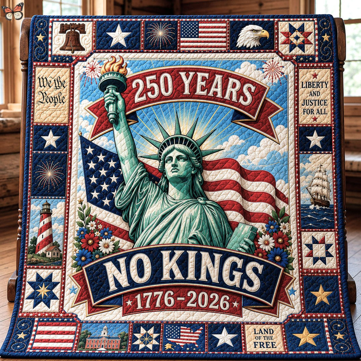 250 Years No Kings Quilted Blanket printed blanket