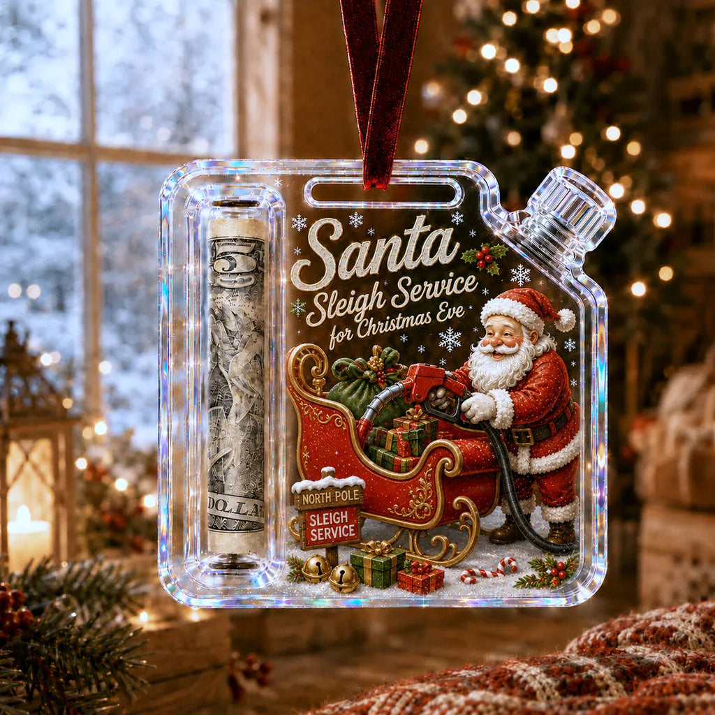 Santa Sleigh Fuel Can Cash Holder Christmas Ornament