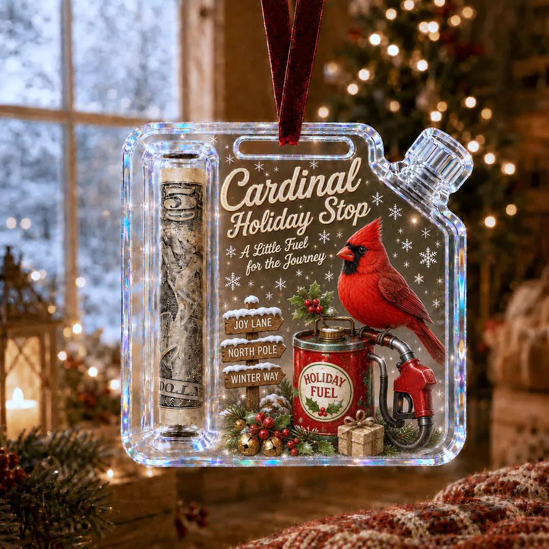 Cardinal Fuel Can Cash Holder Christmas Ornament