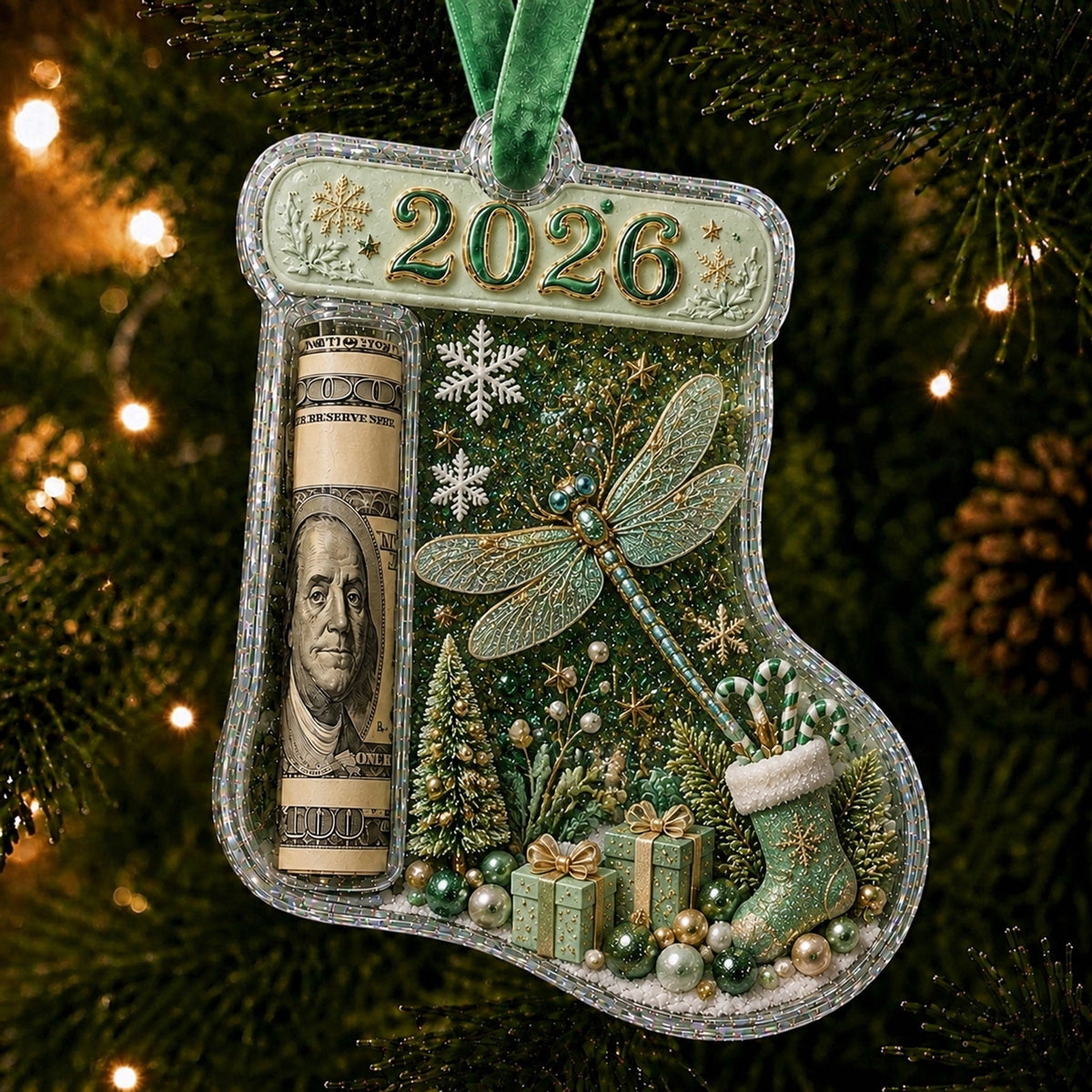 Dragonfly Cash Clip Christmas Ornament