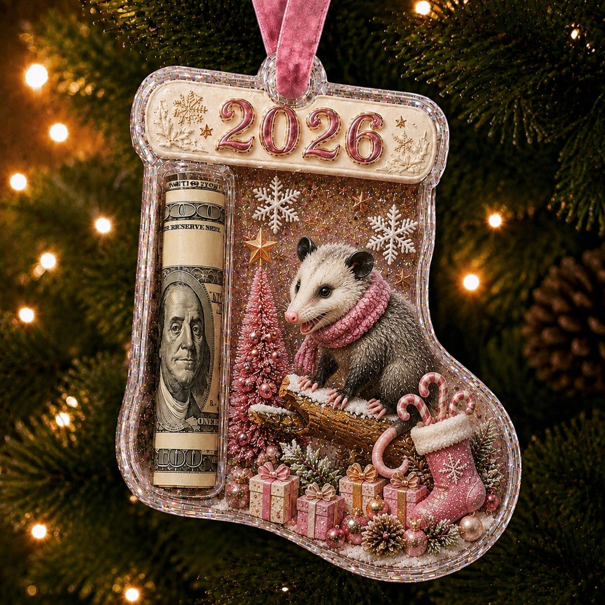 Opossum Cash Clip Christmas Ornament