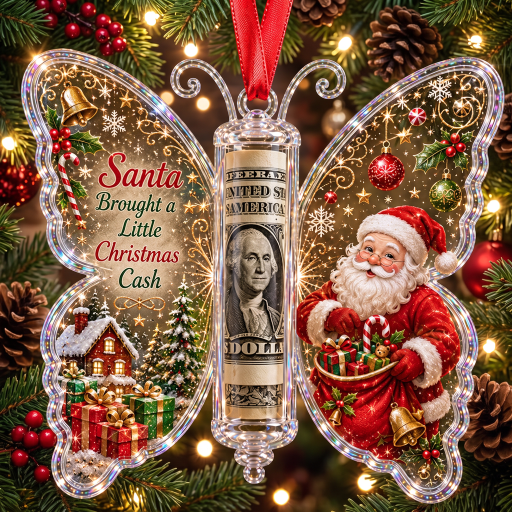 Santa Brought Cash Butterfly Christmas Ornament