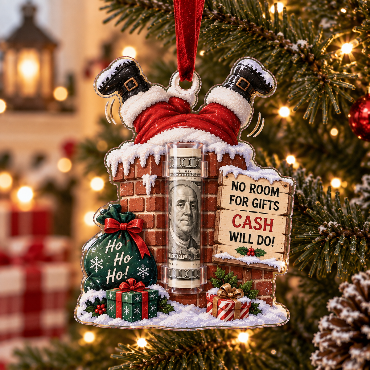 Santa Chimney Holder Cash Ornament