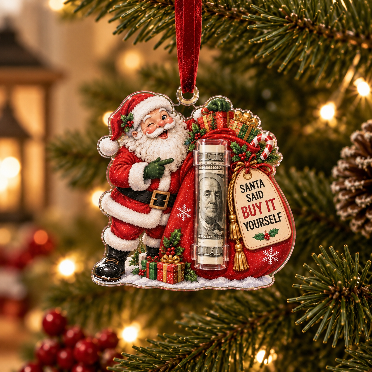 Santa Gift Sack Holder Cash Ornament