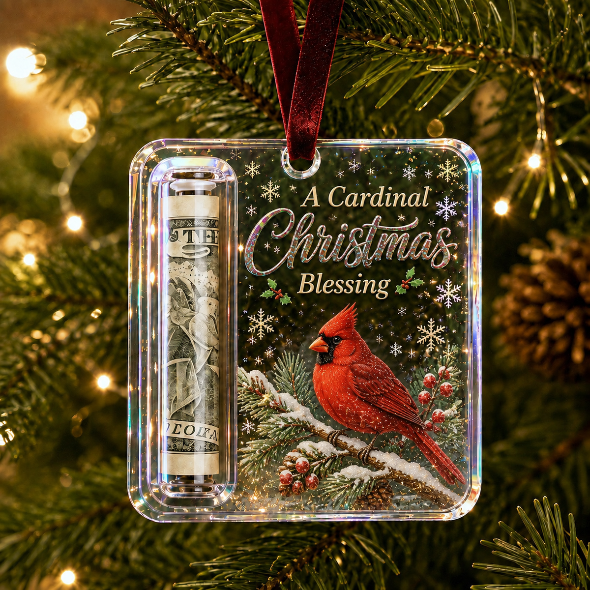 Cardinal Christmas Blessing Cash Holder Ornament