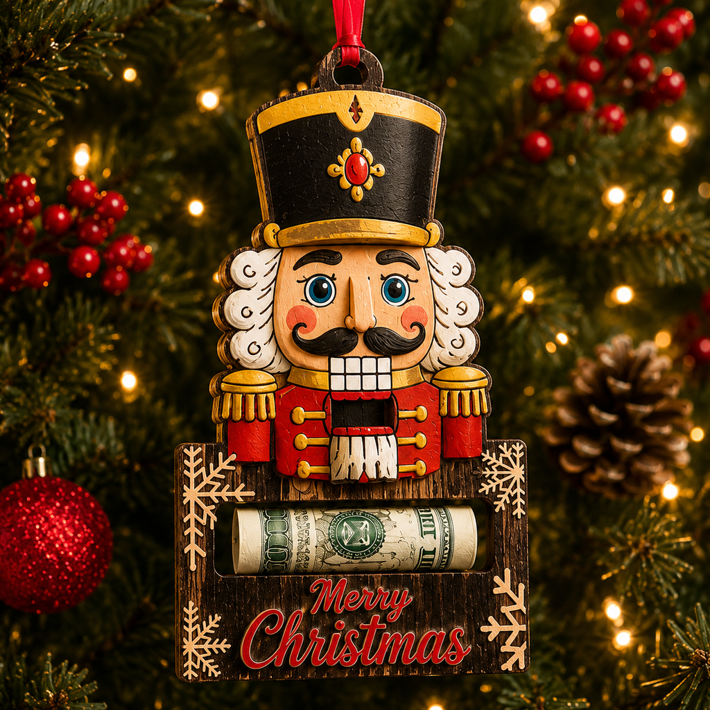 Nutcracker Wood Plaque Cash Holder Christmas Ornament