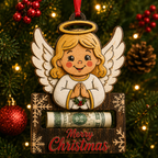 Praying Angel Wood Plaque Cash Holder Christmas Ornament