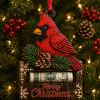 Cardinal on Pine Wood Plaque Cash Holder Christmas Ornament