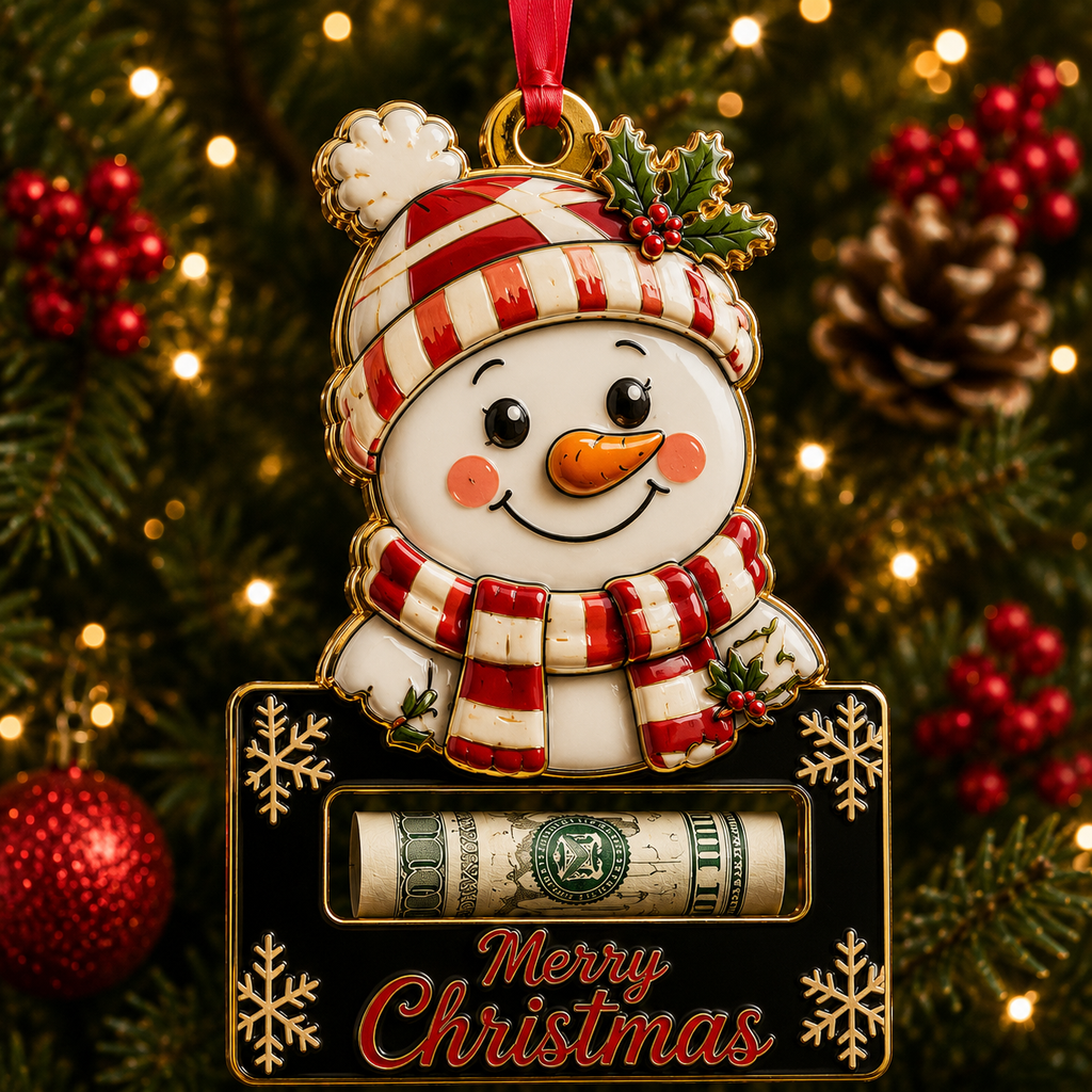 Snowman Face Black Plaque Cash Holder Ornament