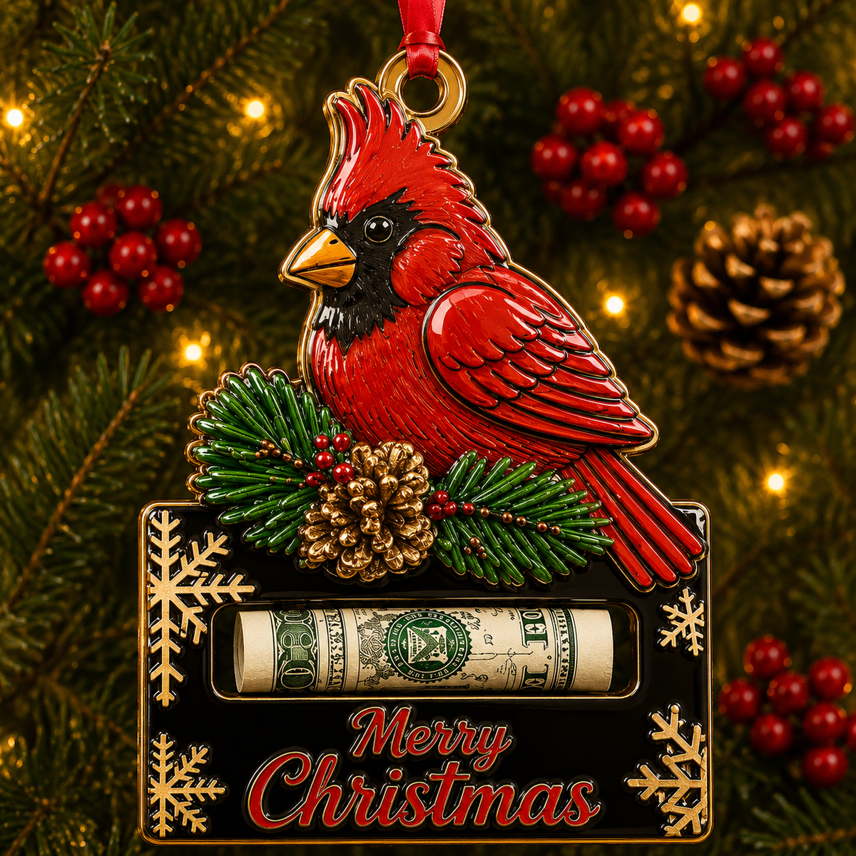 Cardinal Bird Holder Cash Ornament