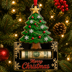 Star Top Tree Wood Plaque Cash Holder Christmas Ornament