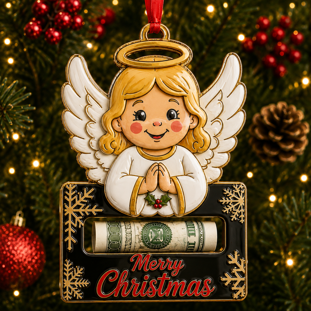 Praying Angel Black Plaque Cash Holder Ornament