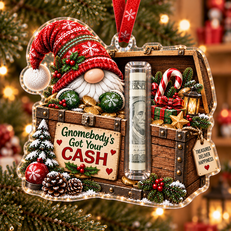 Treasure Chest Gnome Cash Holder Christmas Ornament