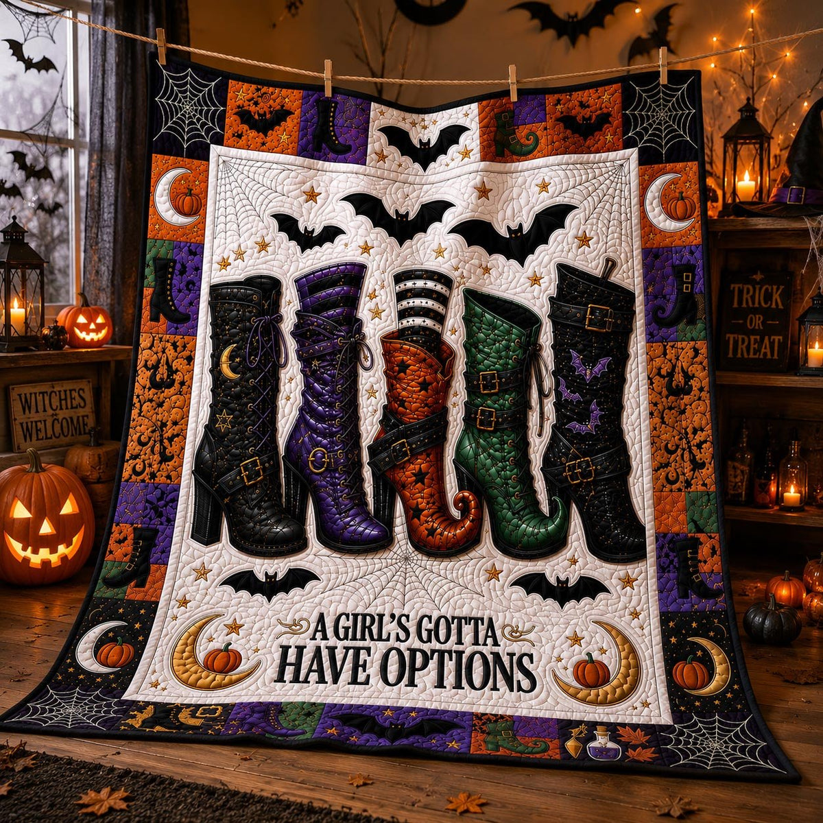 A Girl Gotta Have Options Quilted Blanket printed blanket