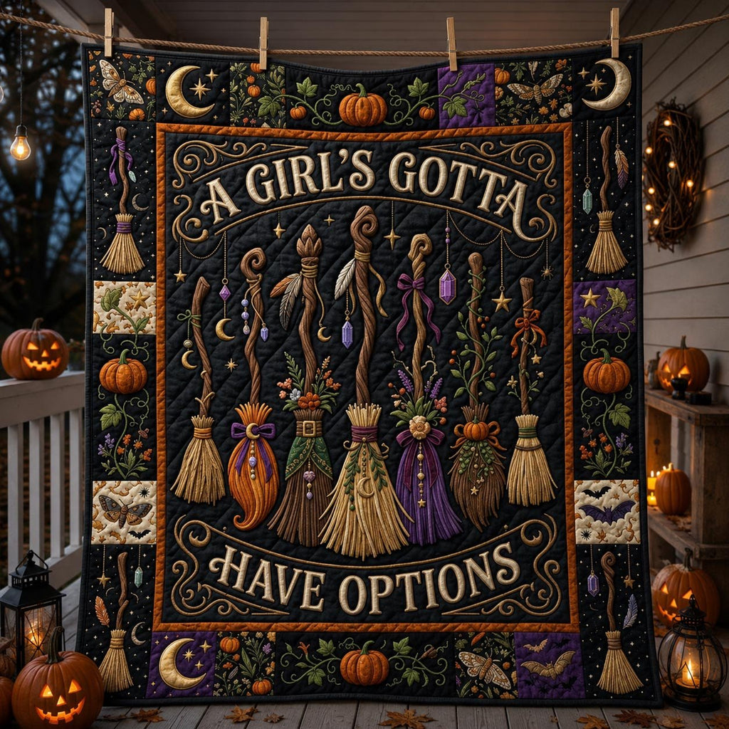 A Girl Gotta Have Options Quilted Blanket printed blanket