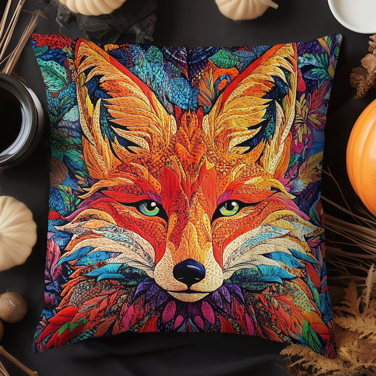 Abstract Fox Quilted Cushion Cover printed cushion cover