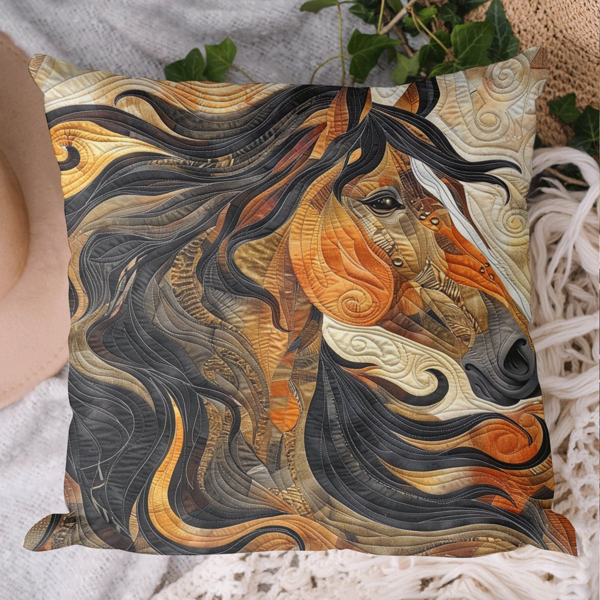 Abstract Horse Quilted Cushion Cover printed cushion cover