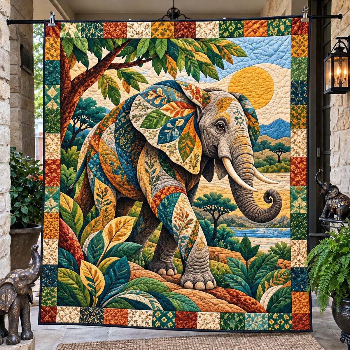 Acacia Sun Elephant printed blanket