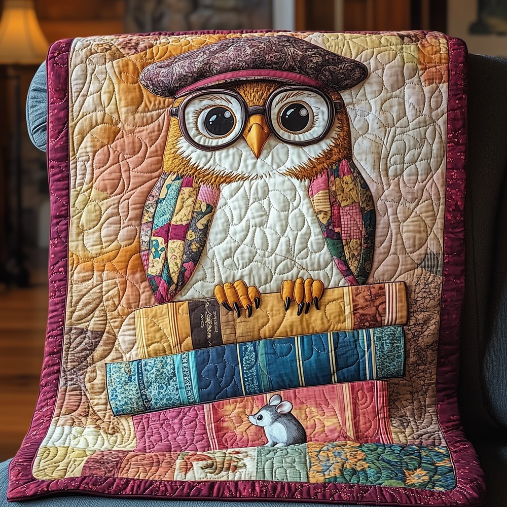 Academy Owl Quilted Blanket printed blanket