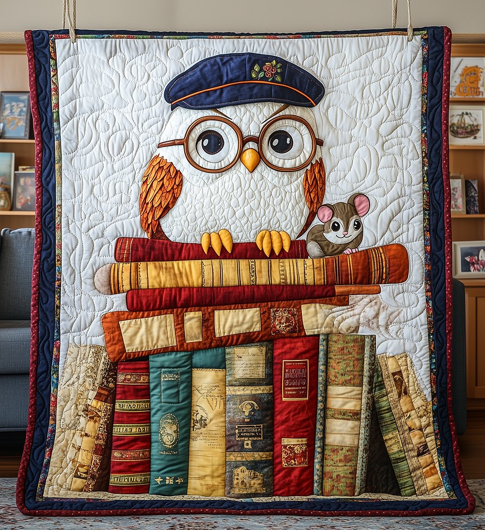 Academy Owl Quilted Blanket printed blanket