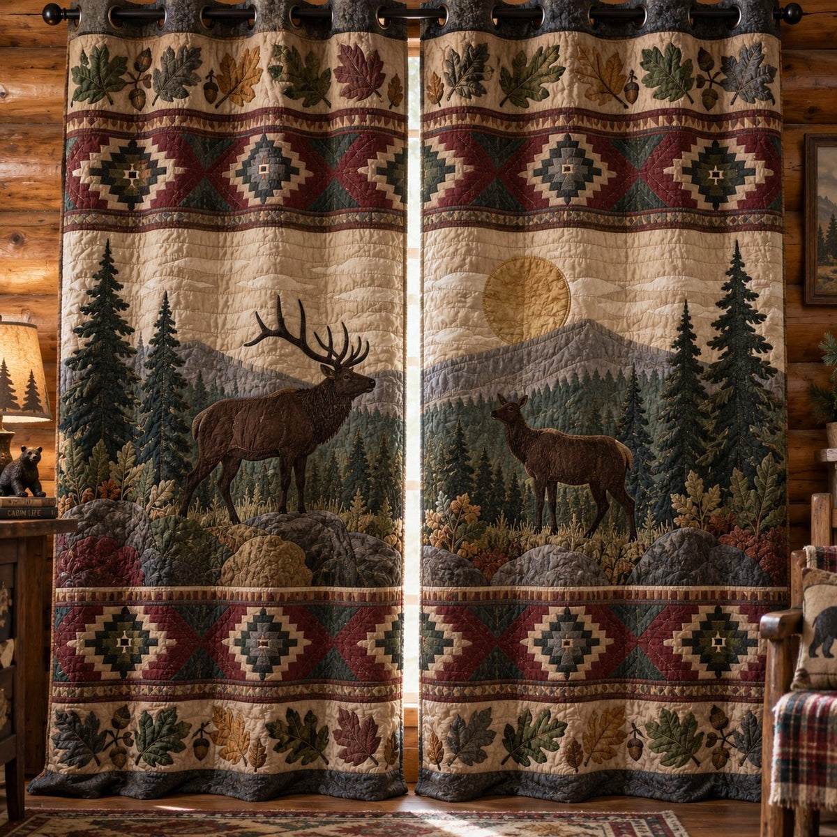 Acorn Oak Meadow Quilted Curtains printed door curtain