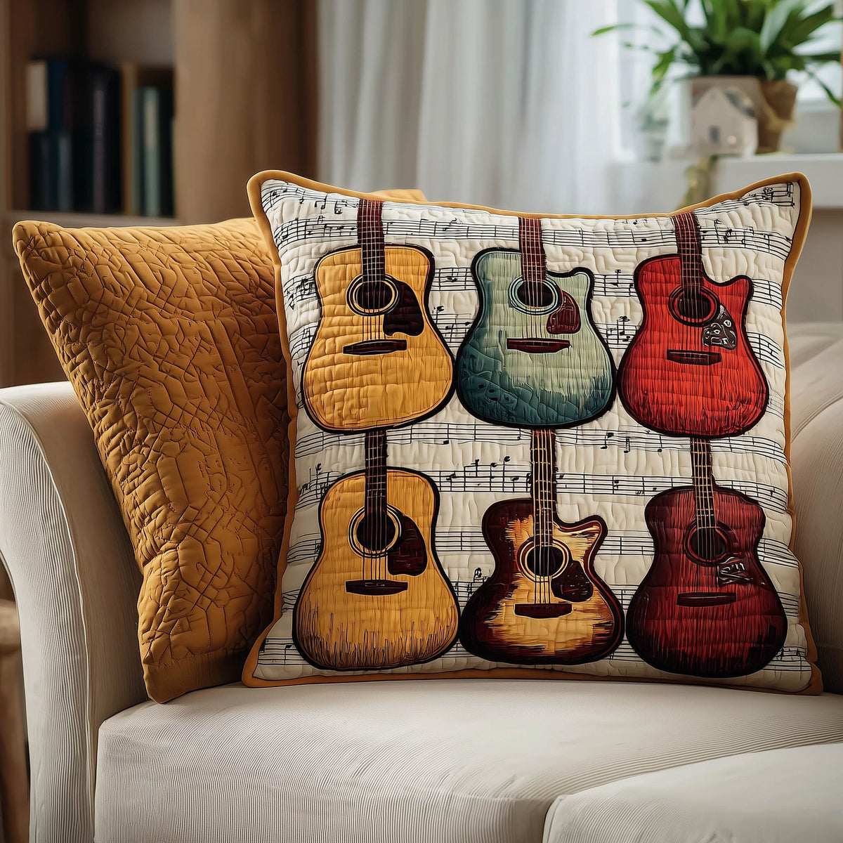 Acoustic Guitar Quilted Cushion Cover printed cushion cover