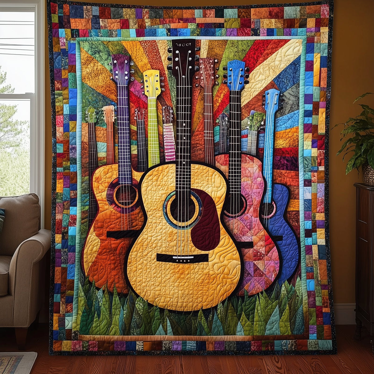 Acoustic Guitars Hamorny Quilted Blanket printed blanket