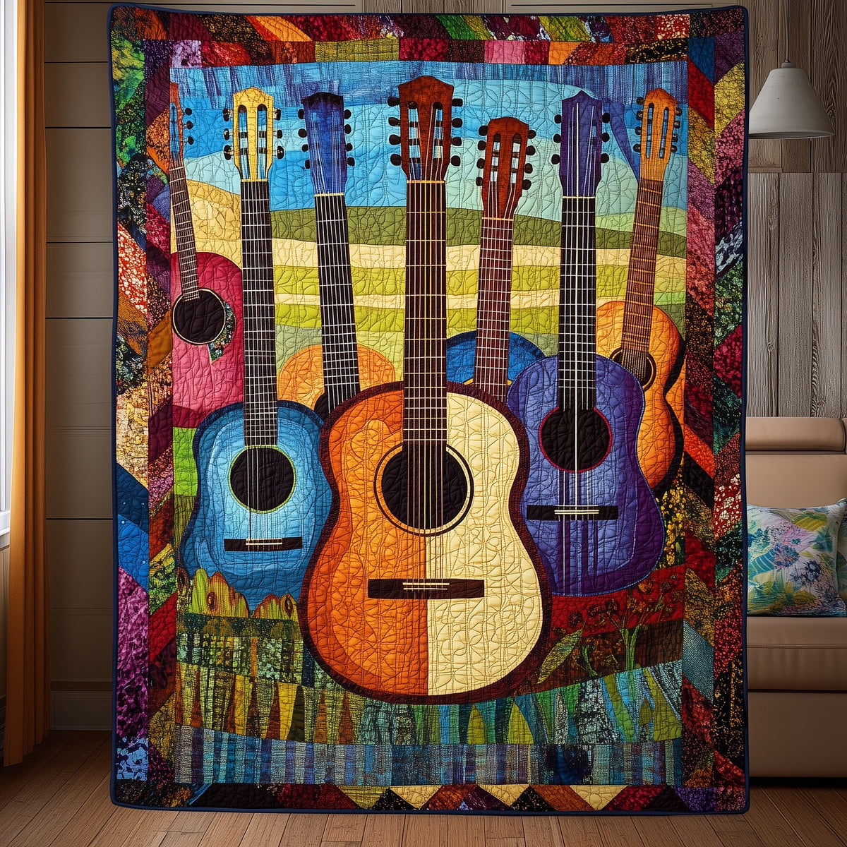 Acoustic Guitars Harmony Quilted Blanket printed blanket