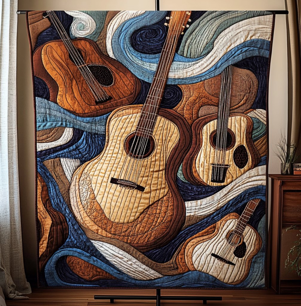 Acoustic Waves Quilted Blanket printed blanket