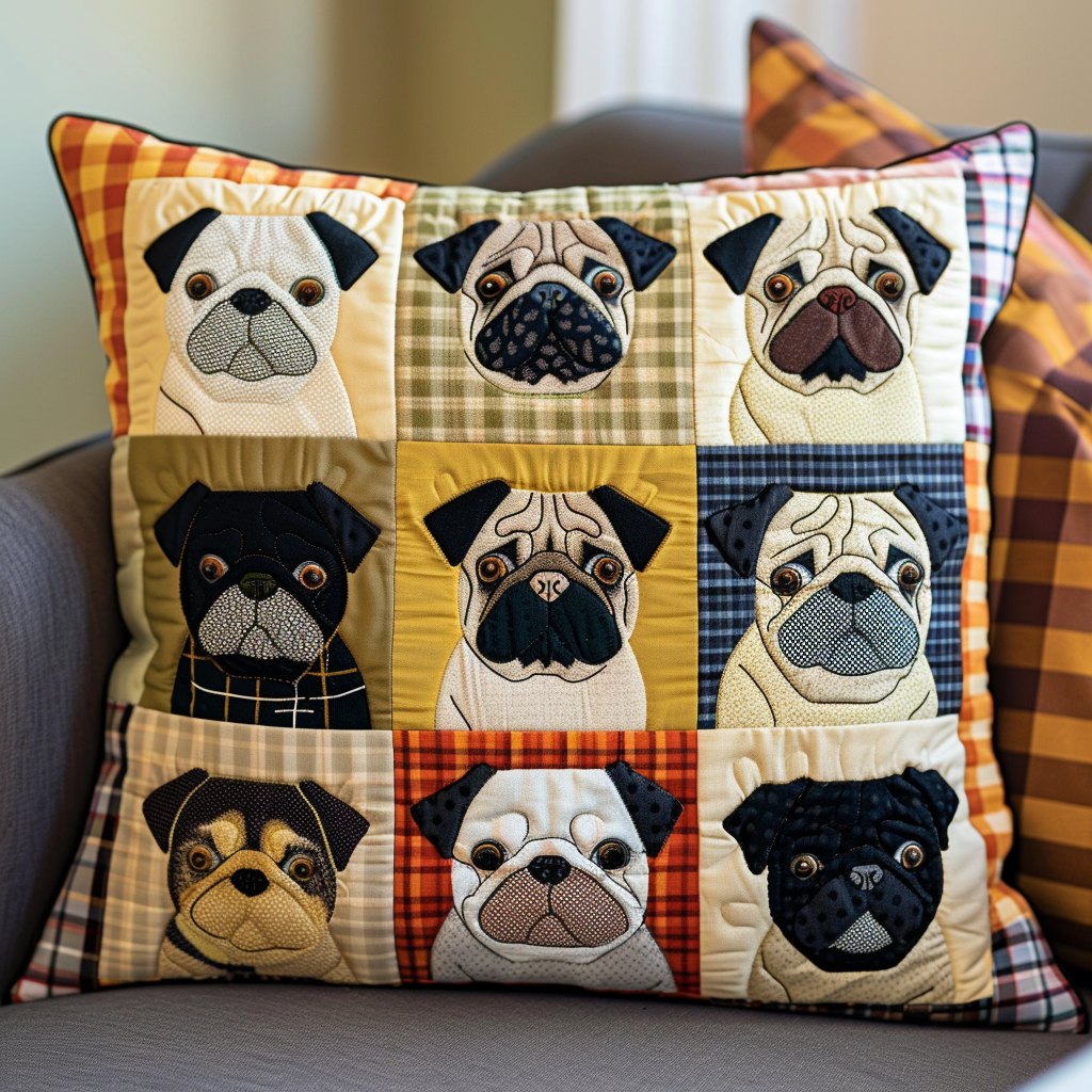Adorable Baby Pugs Quilted Cushion Cover printed cushion cover