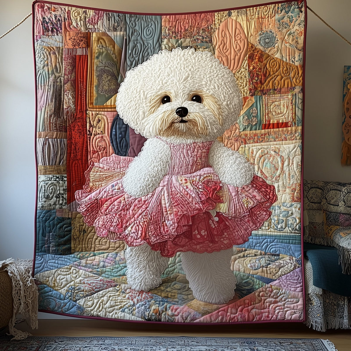 Adorable Bichon Frise Quilted Blanket printed blanket