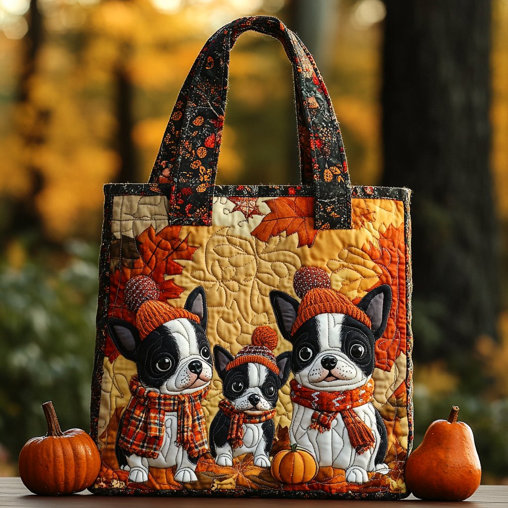 Adorable Boston Terrier Quilted Tote Bag printed tote bag