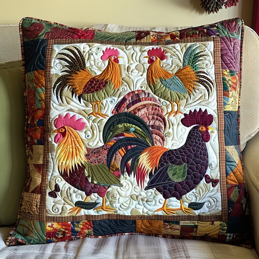 Adorable Chickens Quilted Cushion Cover printed cushion cover