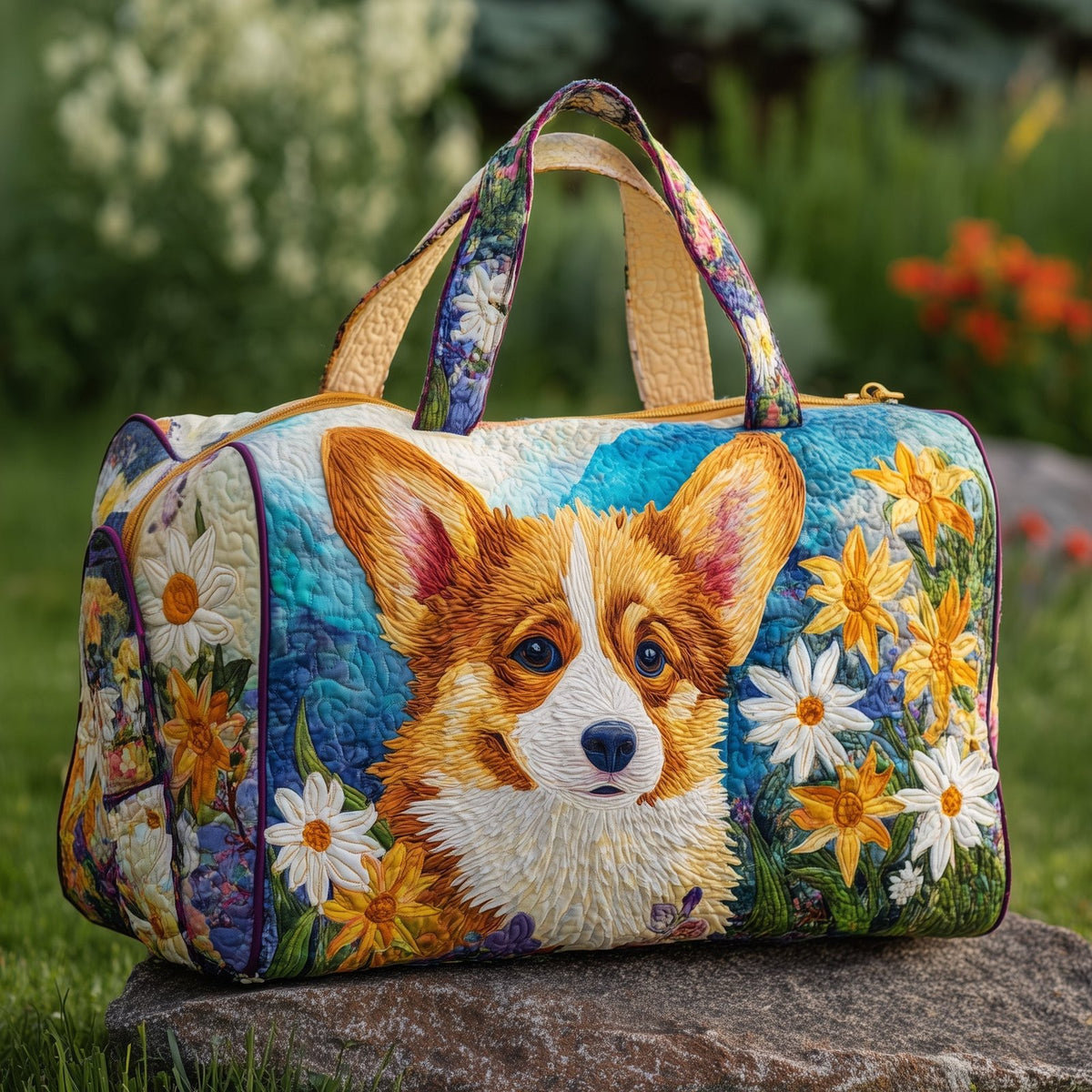 Adorable Corgi Quilted Duffle Bag printed duffle bag