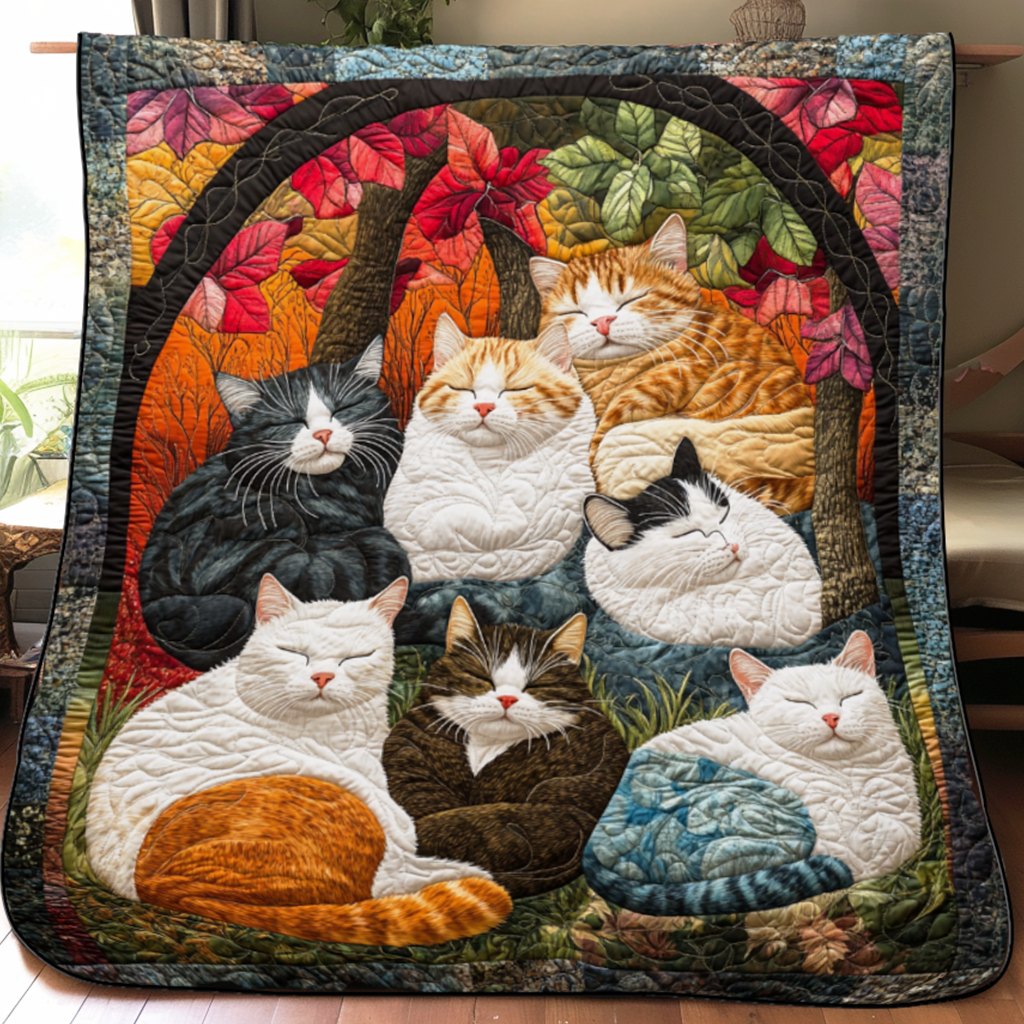 Adorable Cute Lazy Cat Floral Theme Quilted Blanket printed blanket