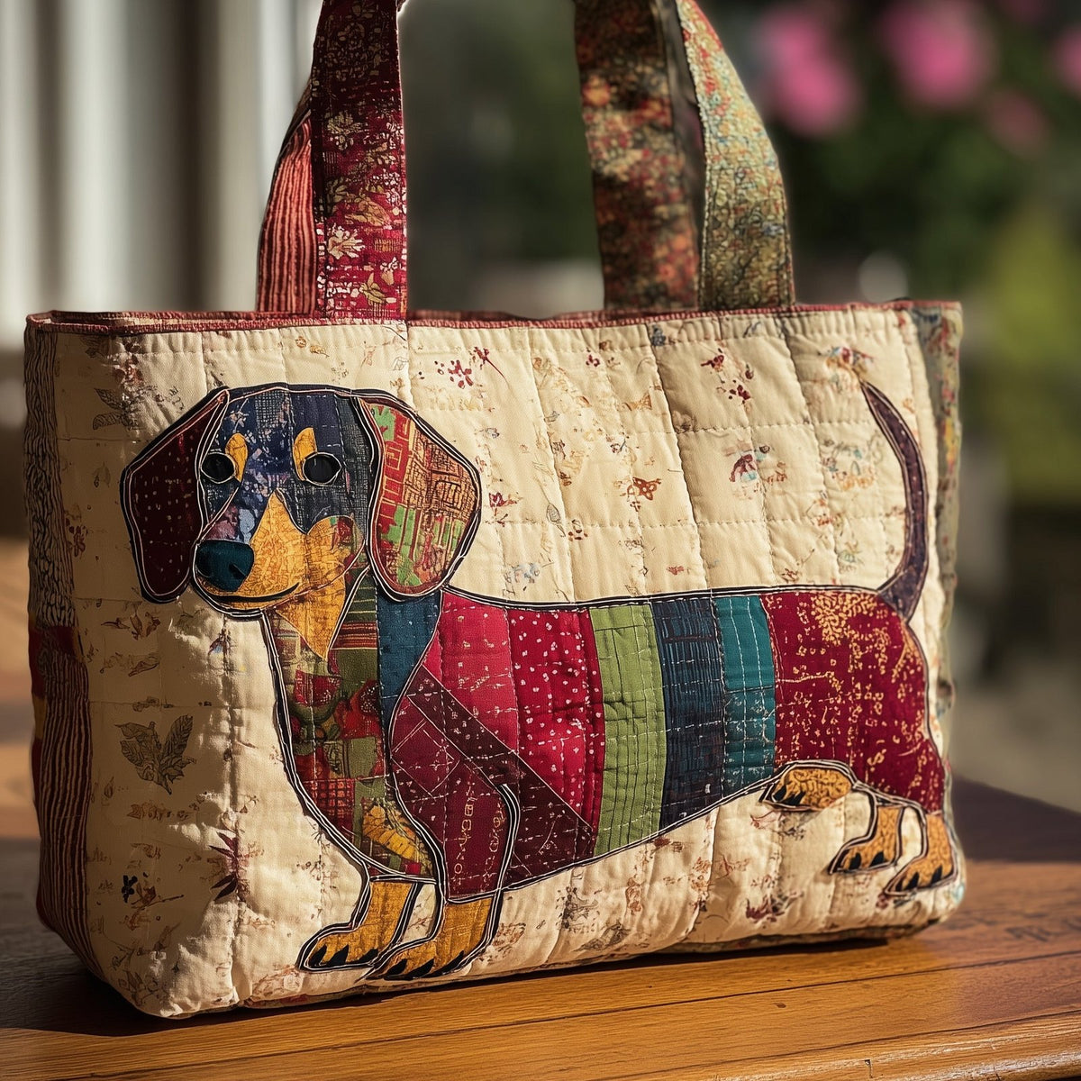 Adorable Dachshund Quilted Tote Bag printed tote bag