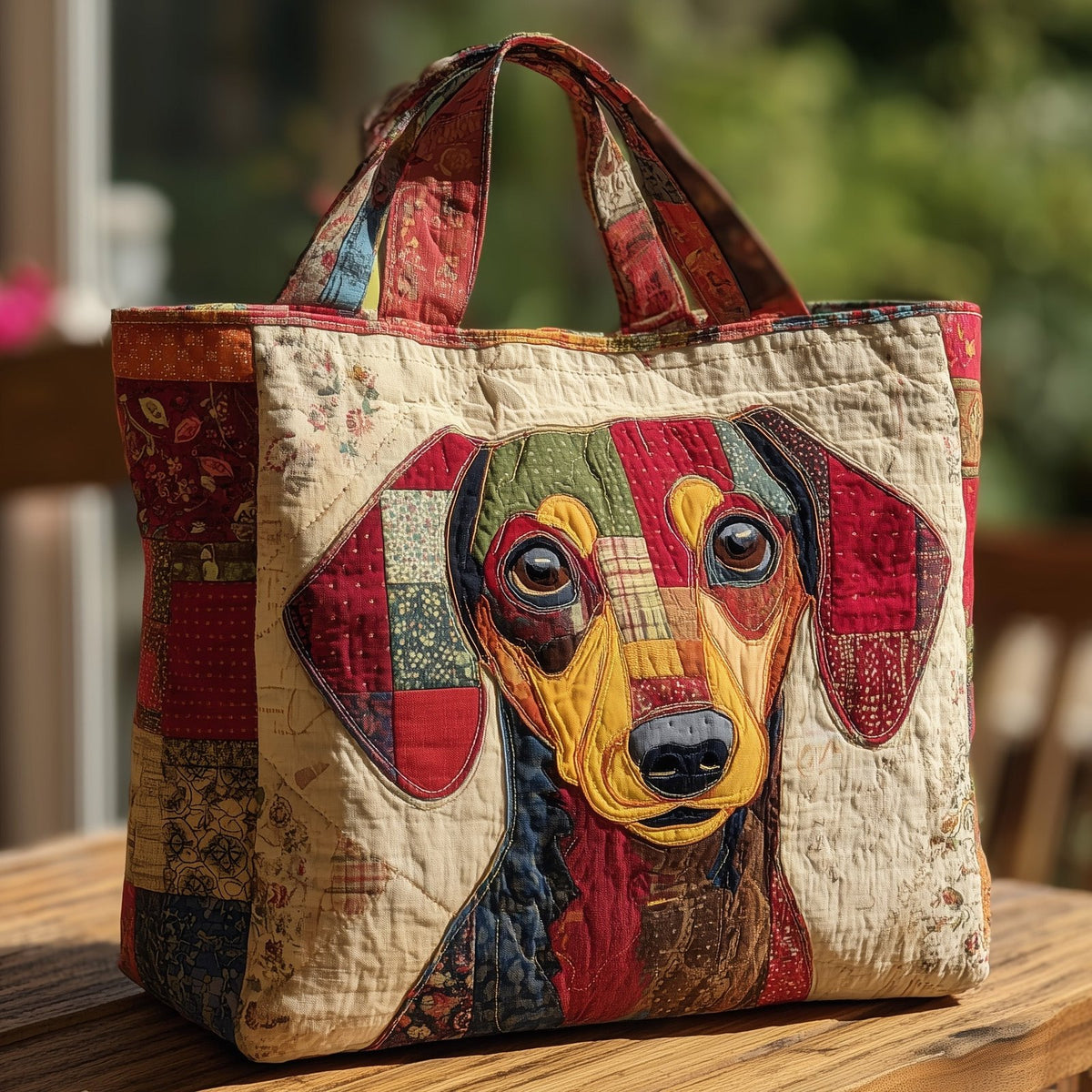 Adorable Dachshund Quilted Tote Bag printed tote bag